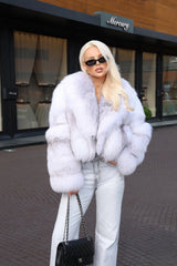 Celestia Natural Arctic fox fur coat, white, with wide collar