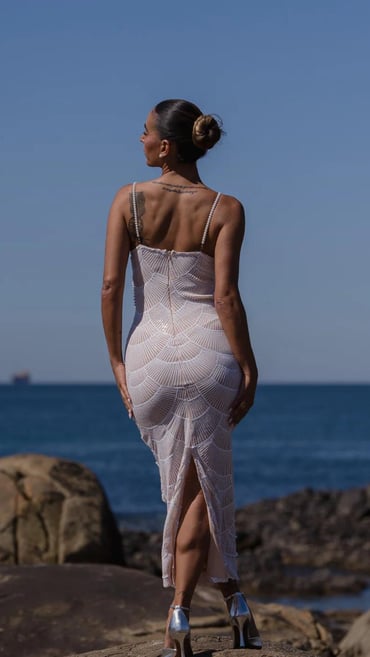 Rochie de lungime midi cu bretele perle KALINKA FURS