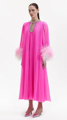 Rochie cu detalii roz pe cristale KALINKA FURS