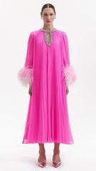 Rochie cu detalii roz pe cristale KALINKA FURS