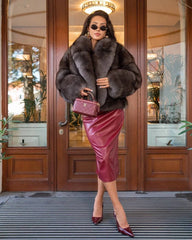 Mirabella Natural fox fur coat with wide collar