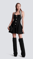 Rochie mini neagra cu detaliu de piatra KALINKA FURS