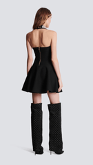 Rochie mini neagra cu detaliu de piatra KALINKA FURS