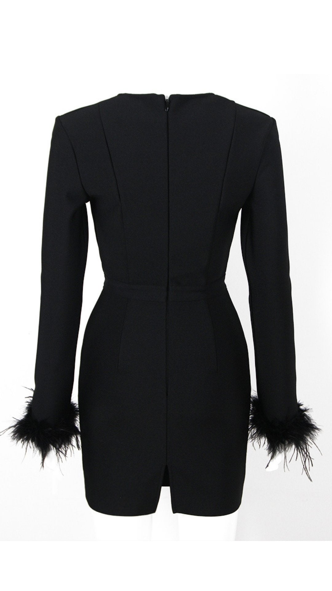 Rochie mini neagră cu mâneci plisate KALINKA FURS