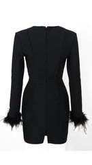 Rochie mini neagră cu mâneci plisate KALINKA FURS