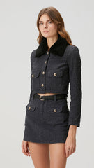 Costum din două piese cu blană de tweed neagră KALINKA FURS