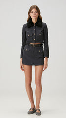 Costum din două piese cu blană de tweed neagră KALINKA FURS