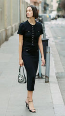 Costum bleumarin cu nasturi de cristal KALINKA FURS