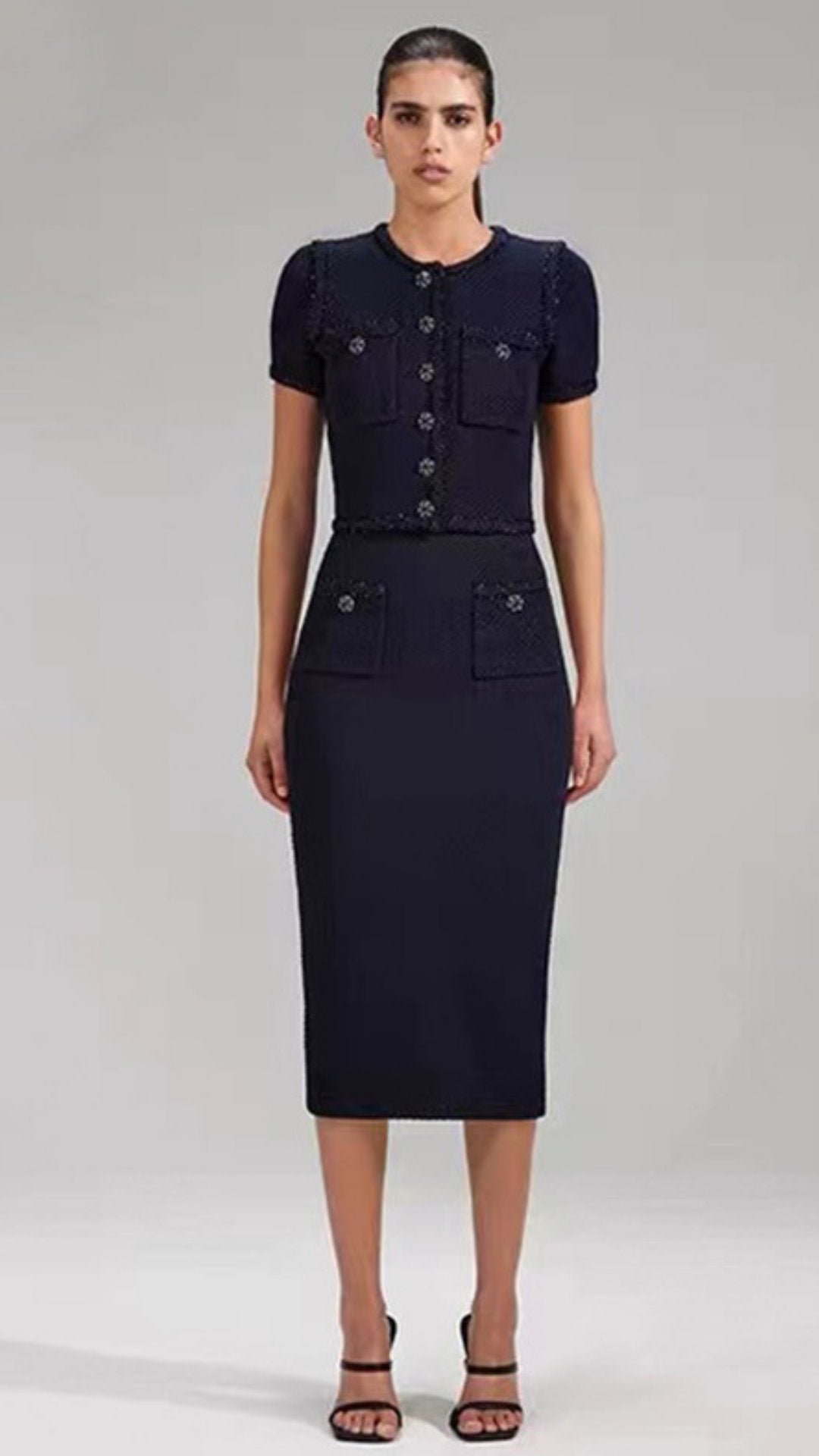 Costum bleumarin cu nasturi de cristal KALINKA FURS