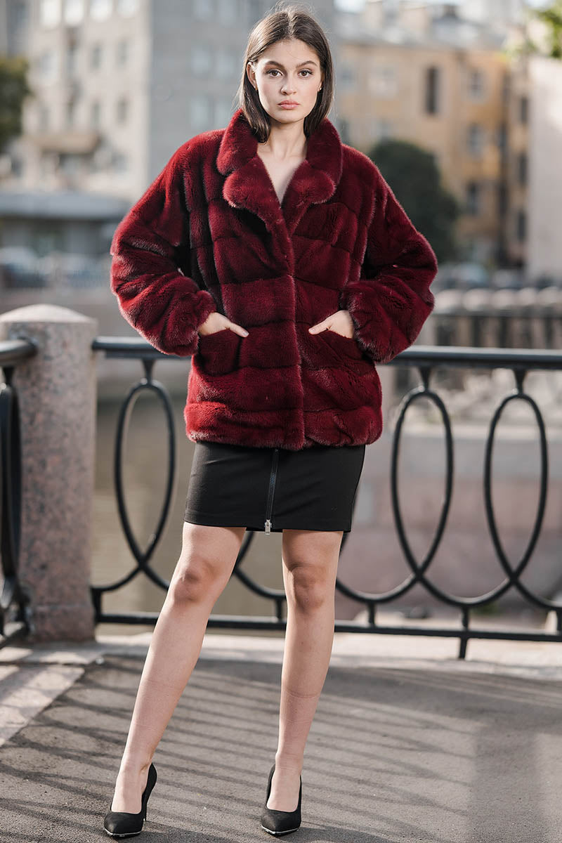 Natural Mink Fur Coat with English Collar. Haina din blana naturala de vizon cu revere. KALINKA FURS