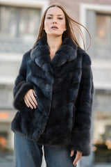 Natural Mink Fur Coat with English Collar. Haina din blana naturala de vizon cu revere. KALINKA FURS