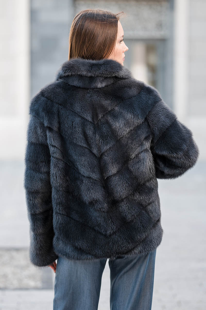 Natural Mink Fur Coat with English Collar. Haina din blana naturala de vizon cu revere. KALINKA FURS