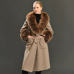 Cashmere coat with real fur. Palton elegant din casmir cu blana naturala din jder. Lungime 100cm KALINKA FURS