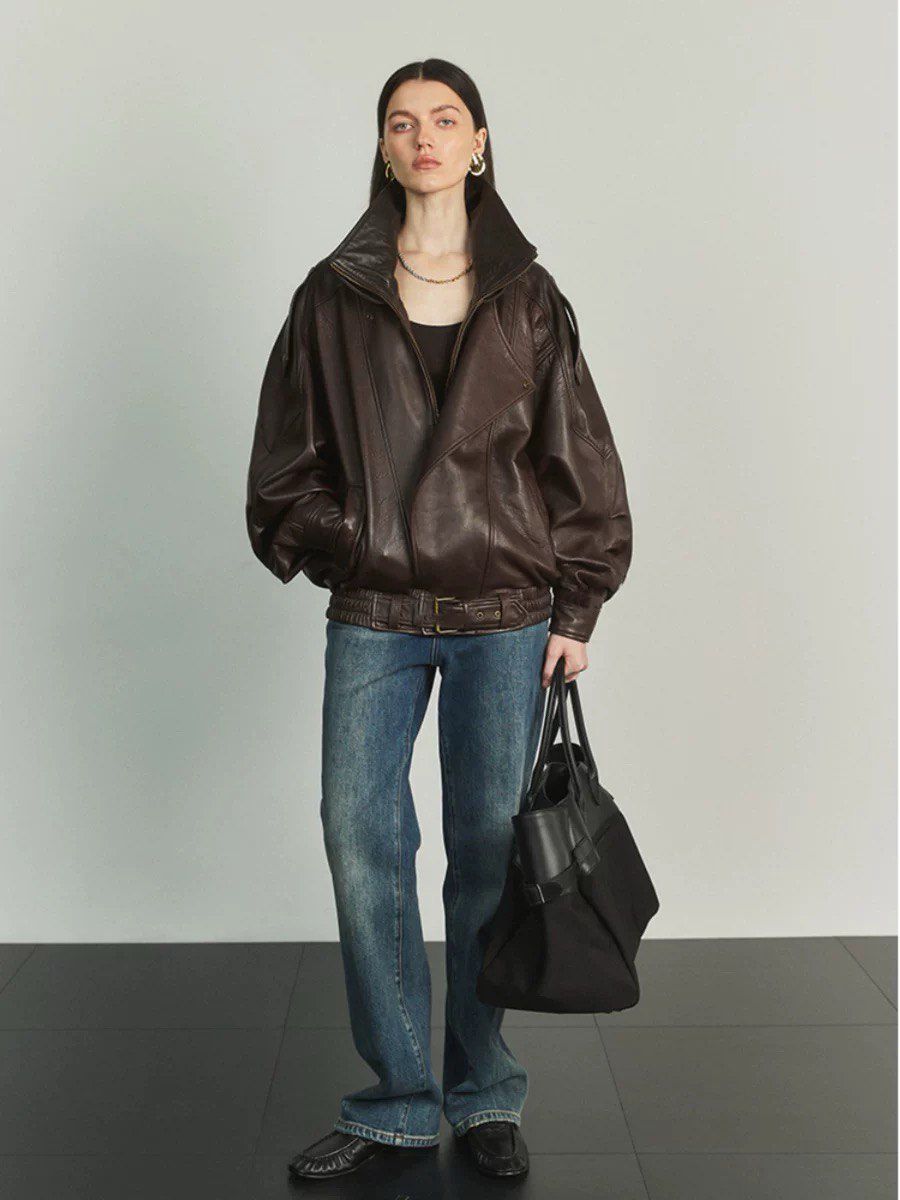 Masculine Oversized Leather Jacket. Geaca in stil masculin oversized