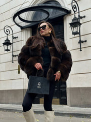 Mallou Haina din blana naturală de vulpe, maro