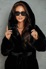 Alyna jacheta din blană naturală de vizon/nurca cu glugă și cordon