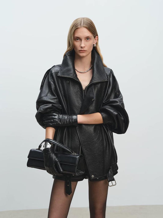 Masculine Oversized Leather Jacket. Geaca in stil masculin oversized