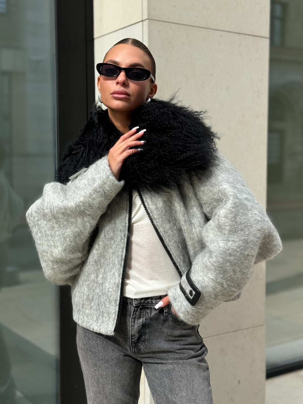 Oxford Jacheta de iarnă din lana cu guler detașabil