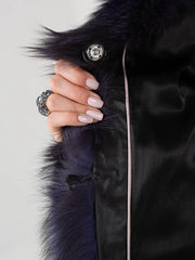 Nora Short natural silver fox fur coat with V-neck