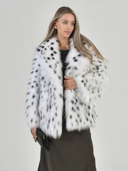 Sofia Haină scurtă din blană naturală de vulpe arctică cu guler englezesc
