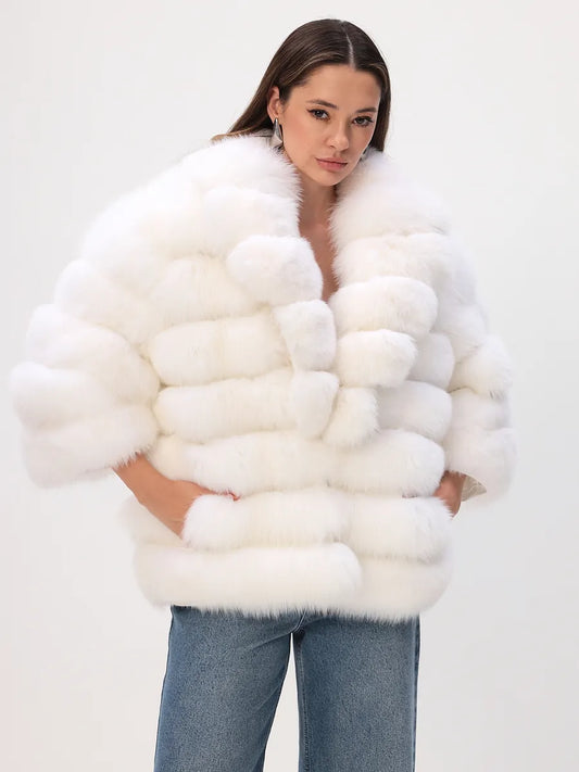 Haină scurtă din blană naturală de vulpe arctică