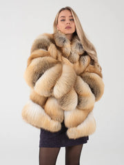 Victoria Short natural fox fur coat 