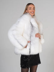 Elena Haină scurtă din blană naturală de vulpe arctică cu guler englezesc