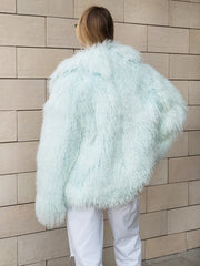 Nadia Natural llama fur coat with English collar