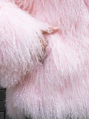 Daria Natural llama fur coat with English collar