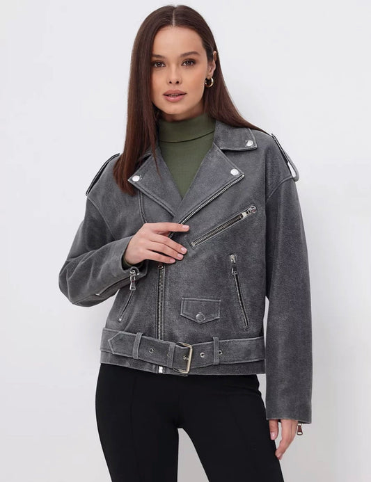 Vintage Effect Leather Jacket KALINKA FURS