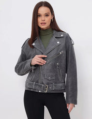 Vintage Effect Leather Jacket KALINKA FURS