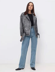 Vintage Effect Oversized Leather Jacket KALINKA FURS