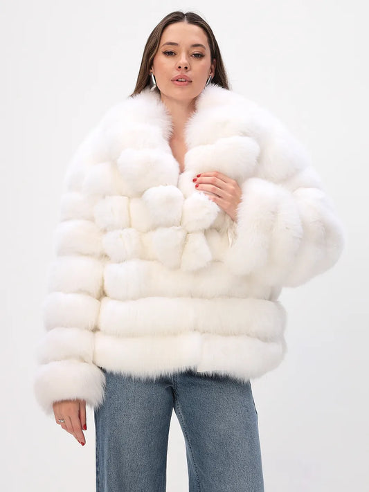 Haină scurtă din blană naturală de vulpe arctică