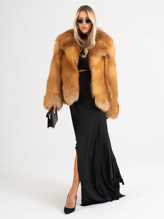 Claudia Haină scurtă din blană naturală de vulpe cu guler englezesc