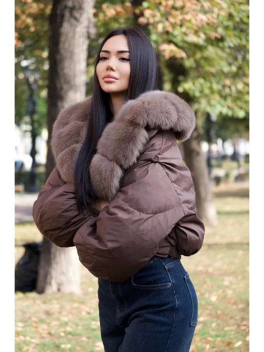 Ilene geaca de iarnă cu puf și blană naturală