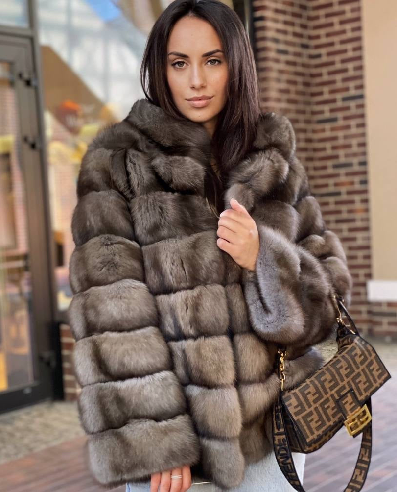 Natural Sable Fur Coat with English Collar. Haina din blana naturala de zibelina cu guler englezesc. KALINKA FURS
