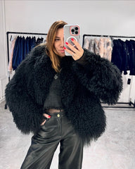 Mongolian Fur Coat with English Collar. Blana naturala din oaie mongoleza cu revere. KALINKA FURS