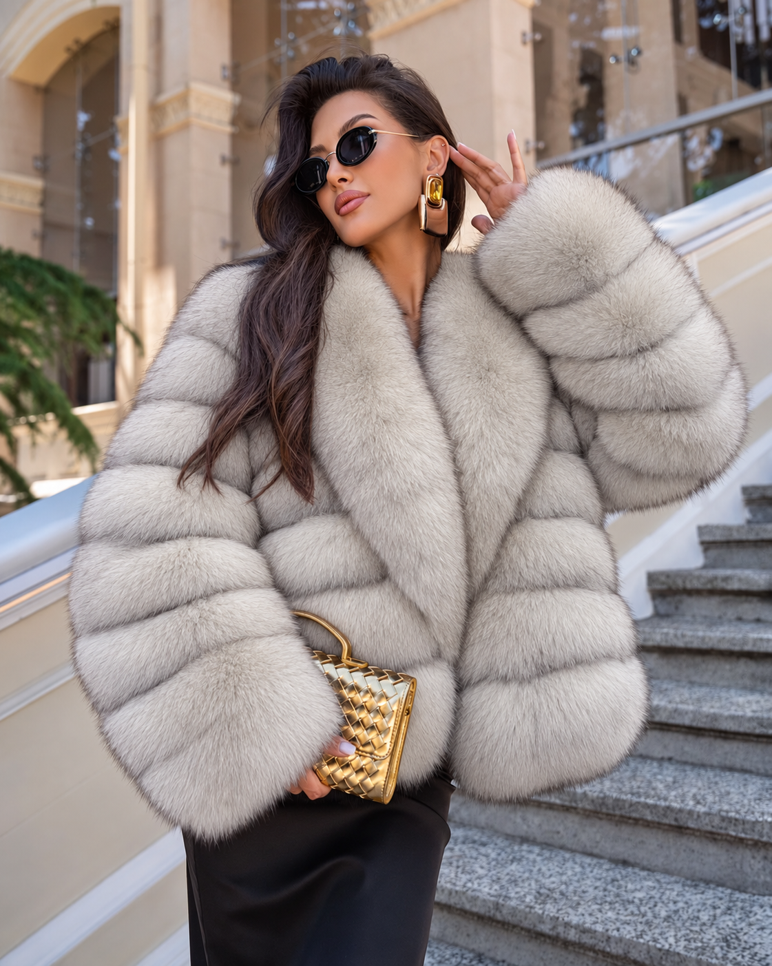 Jacke aus echtem weiß-grauem Polarfuchsfell