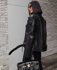 Leather Oversized Jacket Croco Effect. Geaca oversized din piele naturala efect de crocodil KALINKA FURS