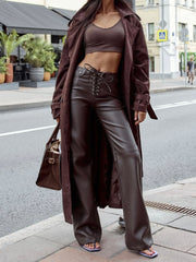 Pantaloni din piele ecologică, cu șireturi