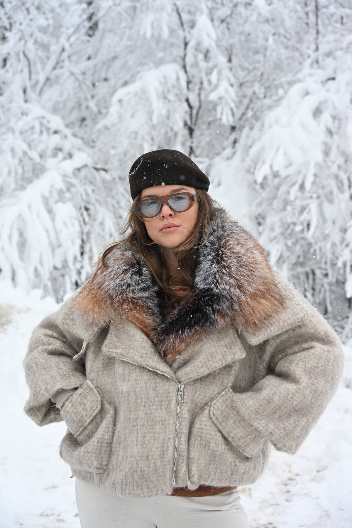 Snow jachetă de iarnă cu guler de vulpe rezistentă la -30*