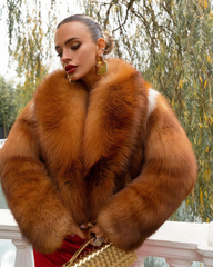 Simone Natural fox fur coat with collar