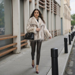 Jacheta din blana ecologică de struț, cu revere