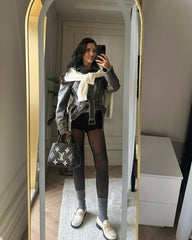 Simina natural vintage grey biker jacket with washed effect 