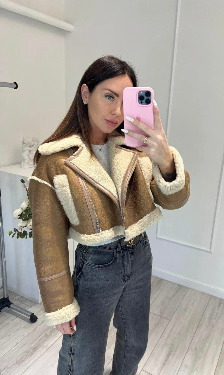 Cropped Shearling Winter Jacket