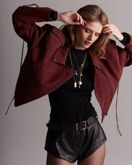 Bordeaux Leather Jacket with Laces KALINKA FURS