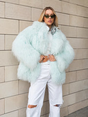 Nadia Natural llama fur coat with English collar