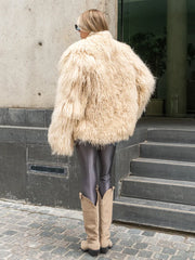 Elisa Natural llama fur coat with English collar