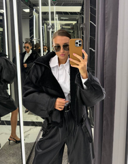 Shearling Jacket in Black. Cojoc din lana de oaie KALINKA FURS