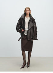 Masculine Oversized Leather Jacket. Geaca in stil masculin oversized KALINKA FURS
